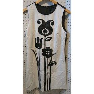 Victoria Beckham Dress Medium Sleeveless Floral Embroidered Black White